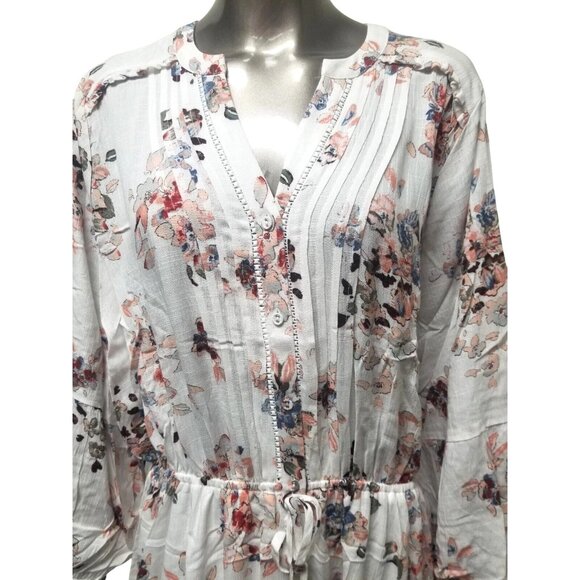 American Rag Women's M Maxi Dress Floral Blouse, Long Sleeve Side Slits - Picture 2 of 13